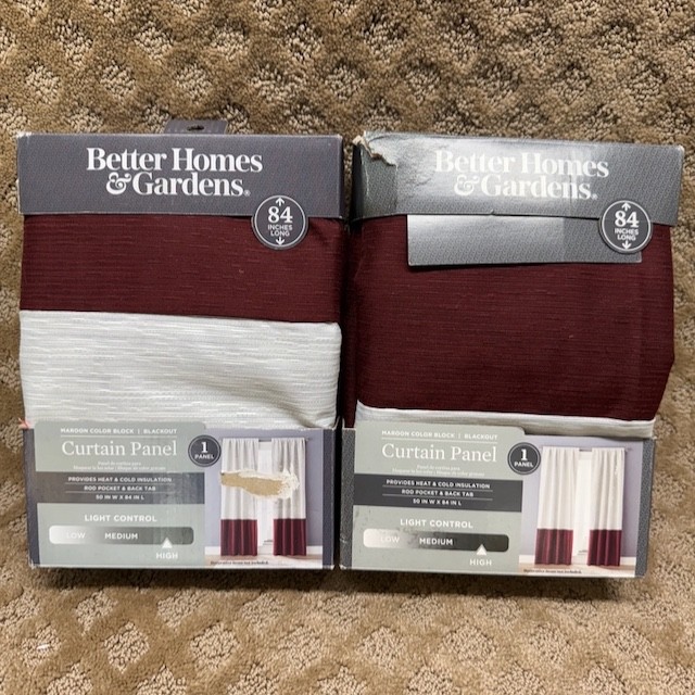 Better Homes & Gardens 50x84in Maroon Color Block Blackout Curtain Panel x 2