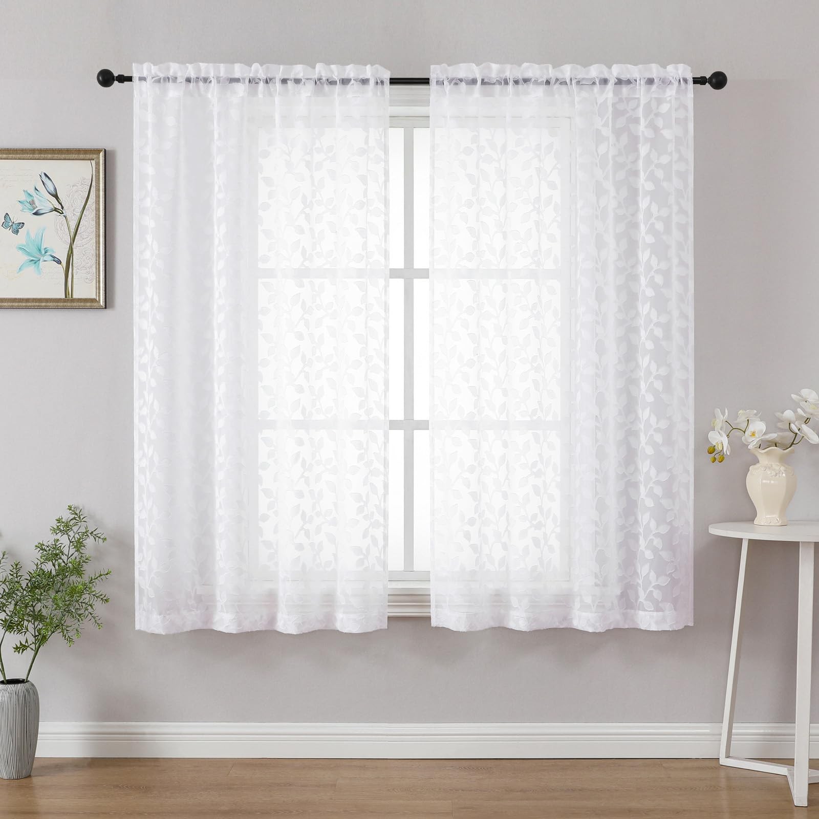 Chyhomenyc White Sheer Curtains 54 Inch Length 42″W x 54″L (Pack of 2),