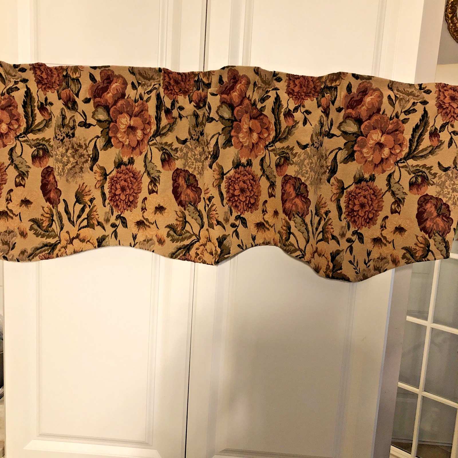 2- Vintage Victorian Style 52×18 Gold Multi Tapestry Floral Scalloped Valance