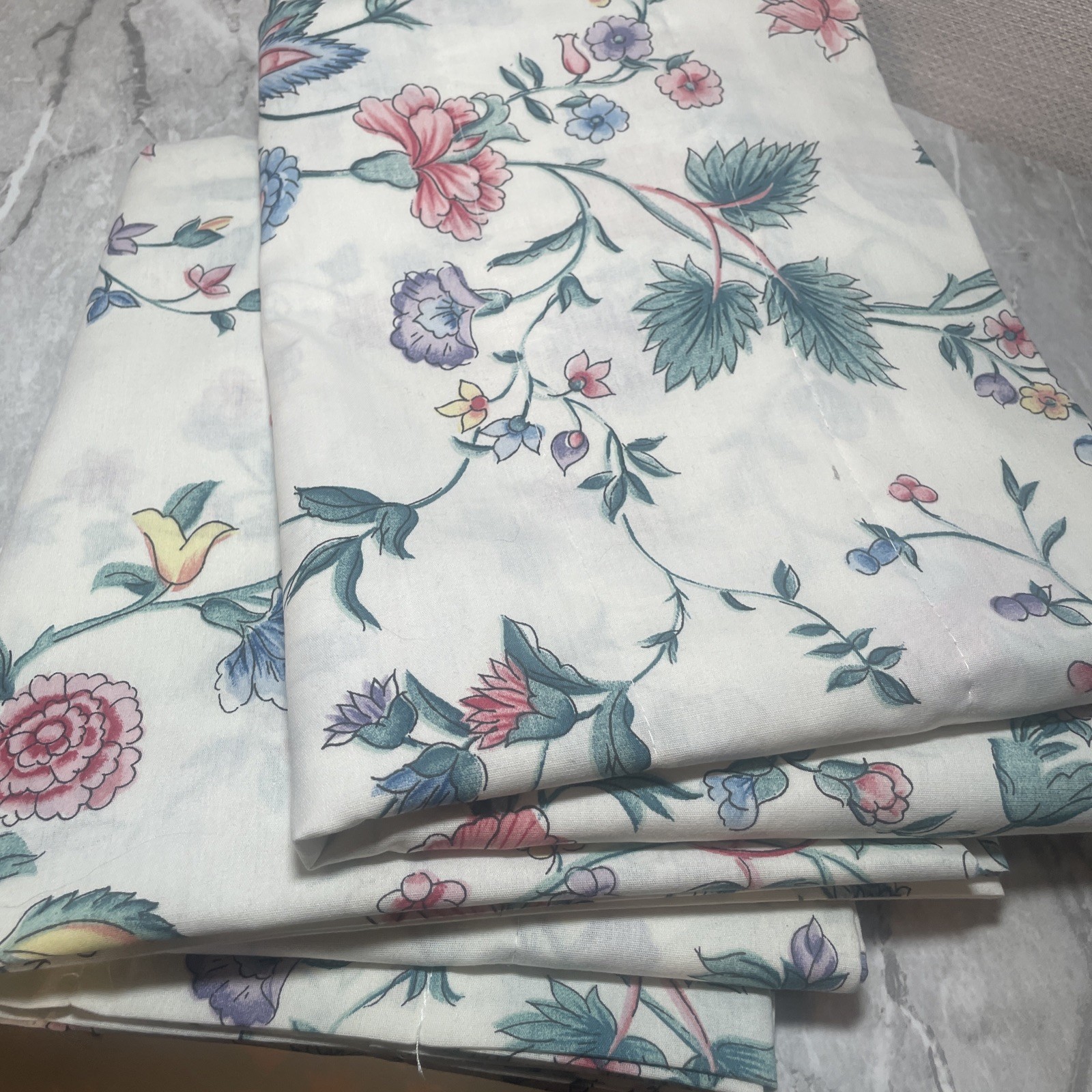 2 Laura Ashley CHINESE SILK VALANCES straight rod pocket 18 X 84 floral on white