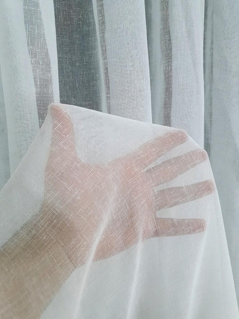 High Quality Patterned Linen Fabric Tulle Curtain, 1 by 2.5 pleated, White Color