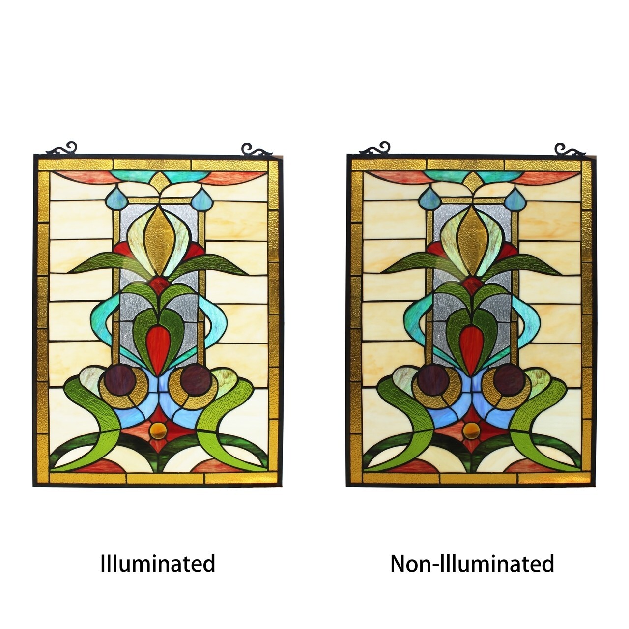 Stained Glass Window Panels Floral Modern Tiffany Style MATCHING PAIR Suncatcher