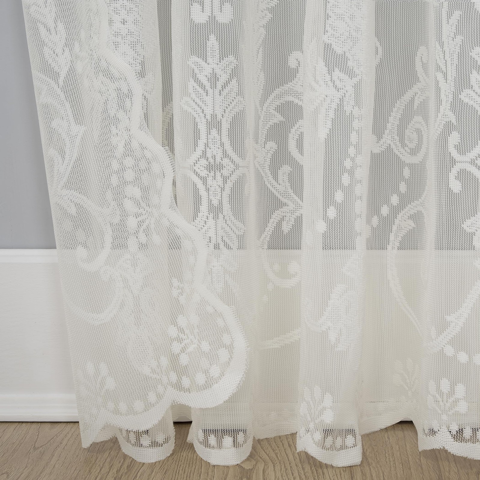 Ariella Floral Lace Rod Pocket Curtain Panel, 58″ x 63″, Ivory