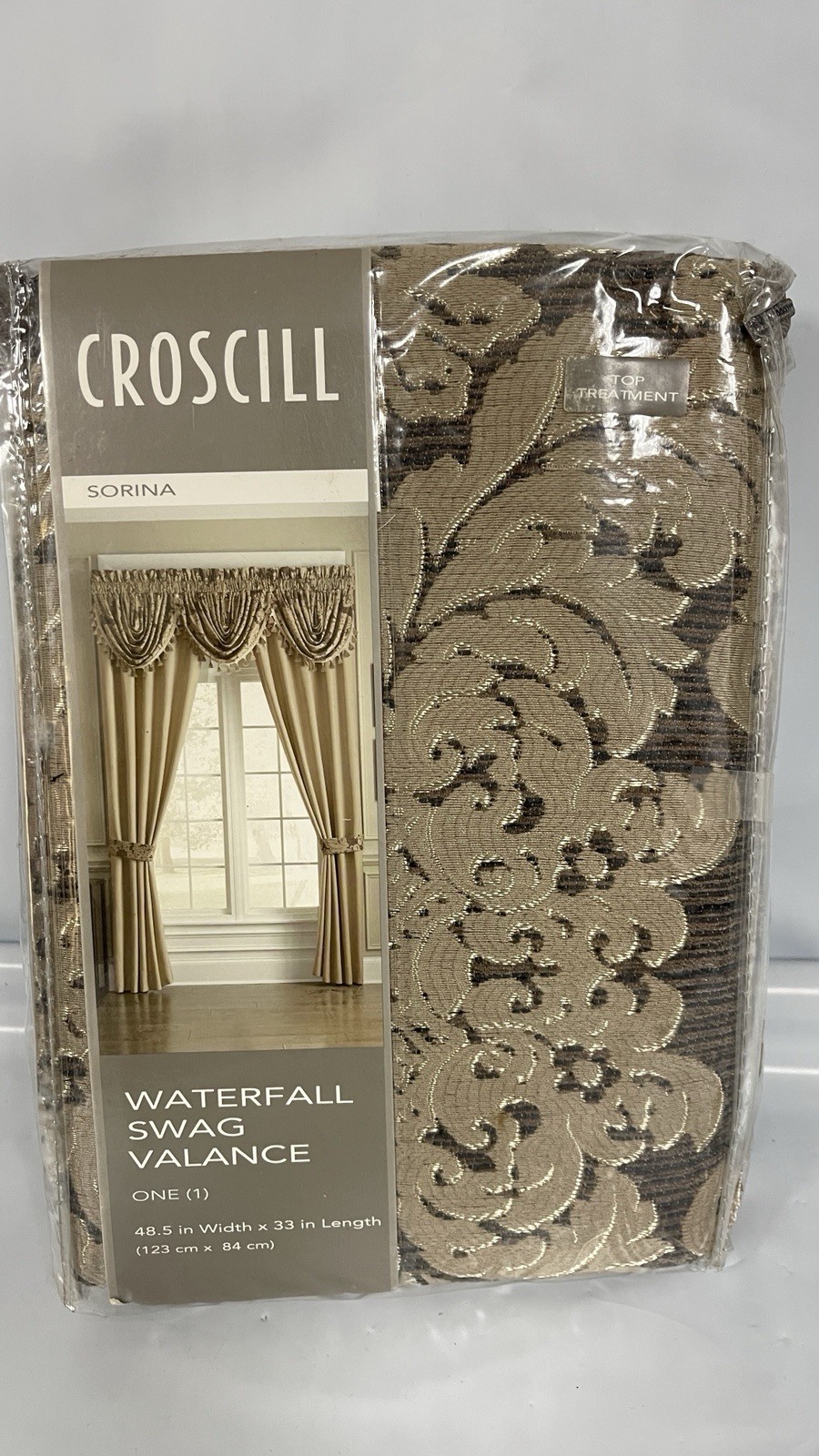 Croscill Sorina Mocha Waterfall Swag Valance 48.5×23 Inches