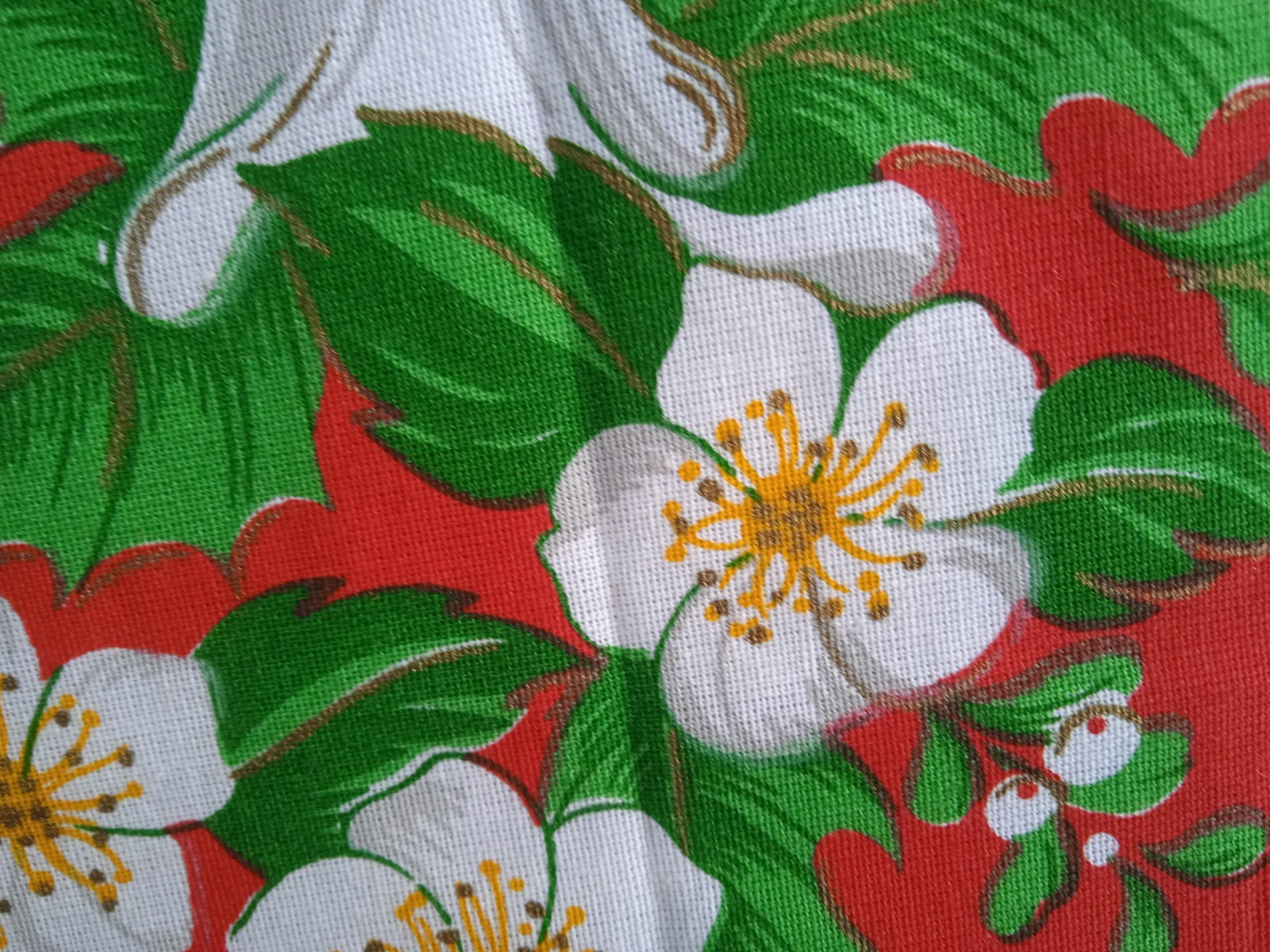 Vintage Christmas Red Cotton Valance with Candle & Flower Pattern Made in Brazil