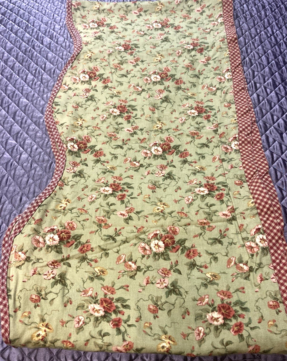 Cotton Floral Valance Country Style Check Scalloped Hem Lined Long 143″ x 17″