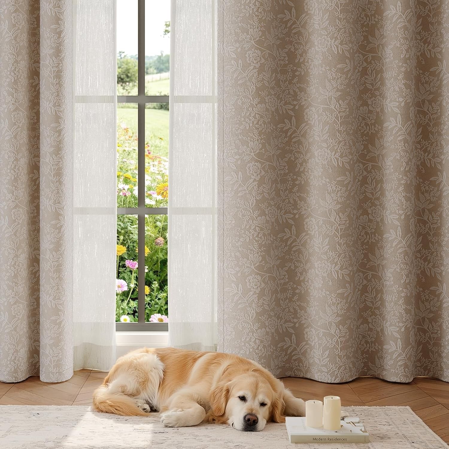 Floral Jacquard Blackout Curtains 72 Inches Long – Chenille Easy Install Grom…