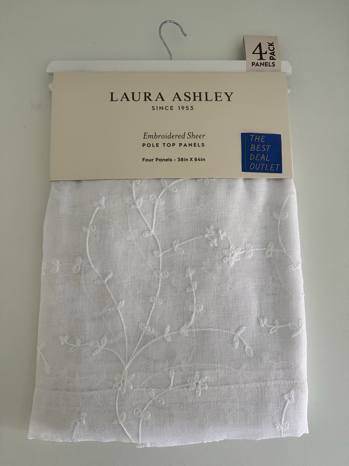 Laura Ashley Window Curtains 4 FOUR Panels 38 x 84 White White Embroidered Sheer