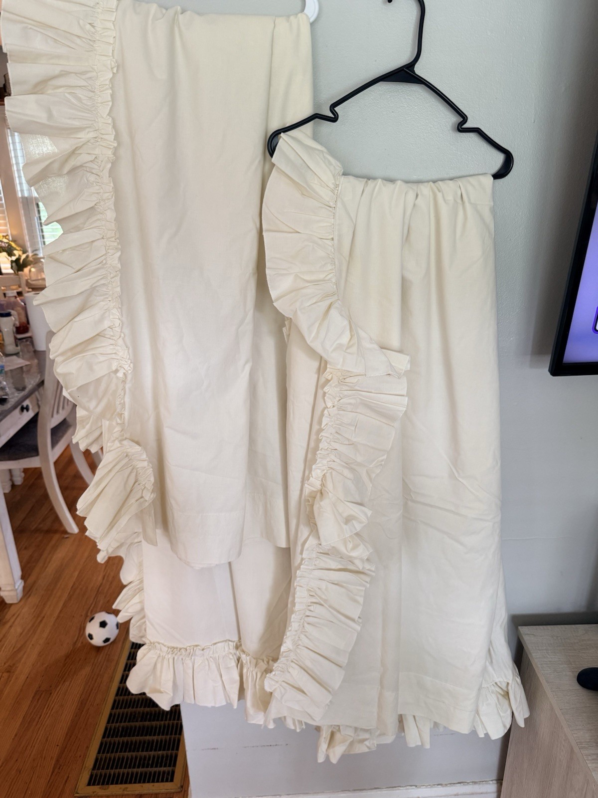 PAIR (2 PANELS) Off White Curtains Ruffle Edge 84”x80”