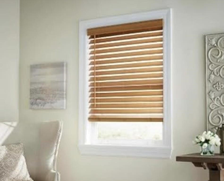 Chestnut Cordless 2.5” Premium Faux Wood Blind – 27” W x 64” H