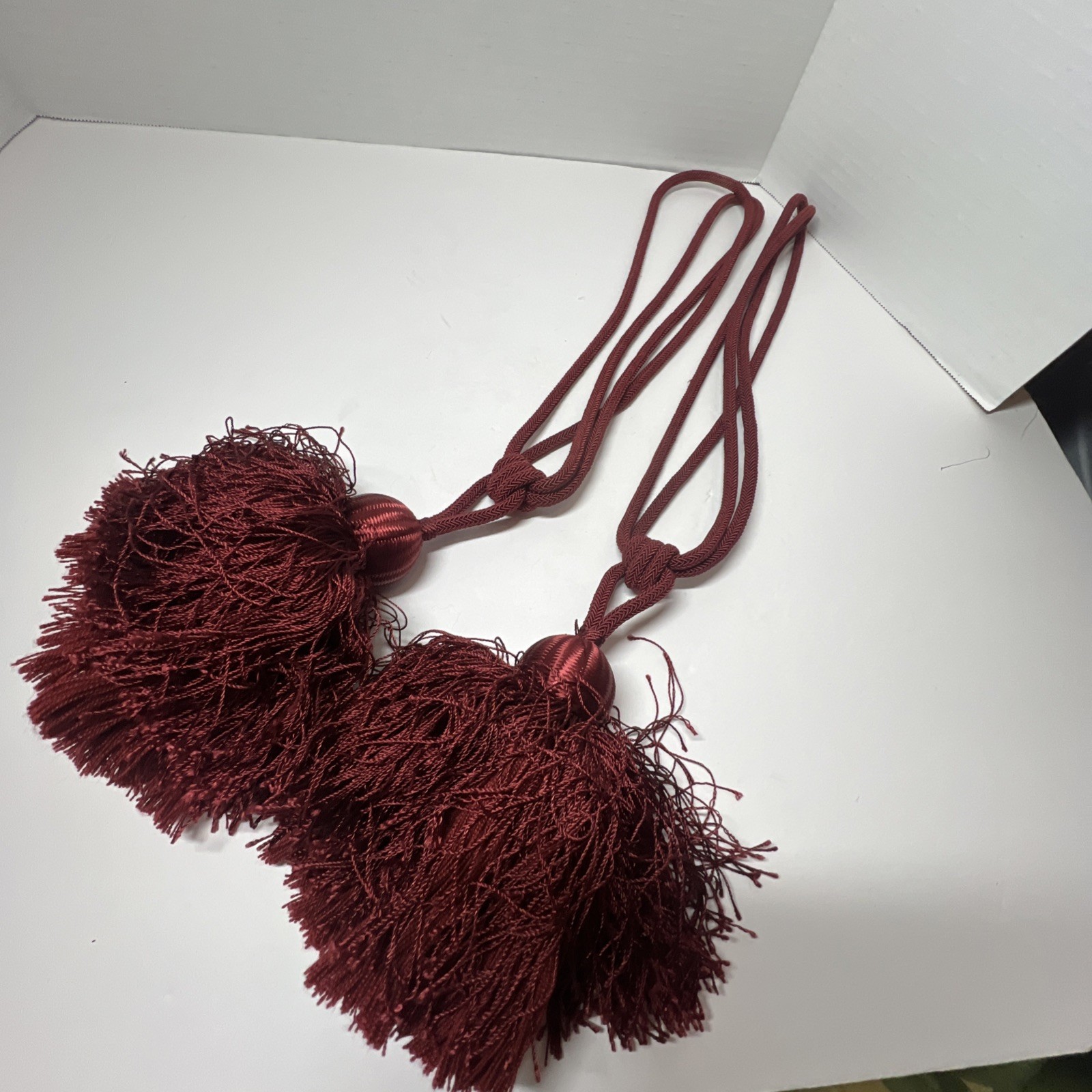 Set Of Two Large Designer Drapery Curtain Tassels Maroon Burgandy