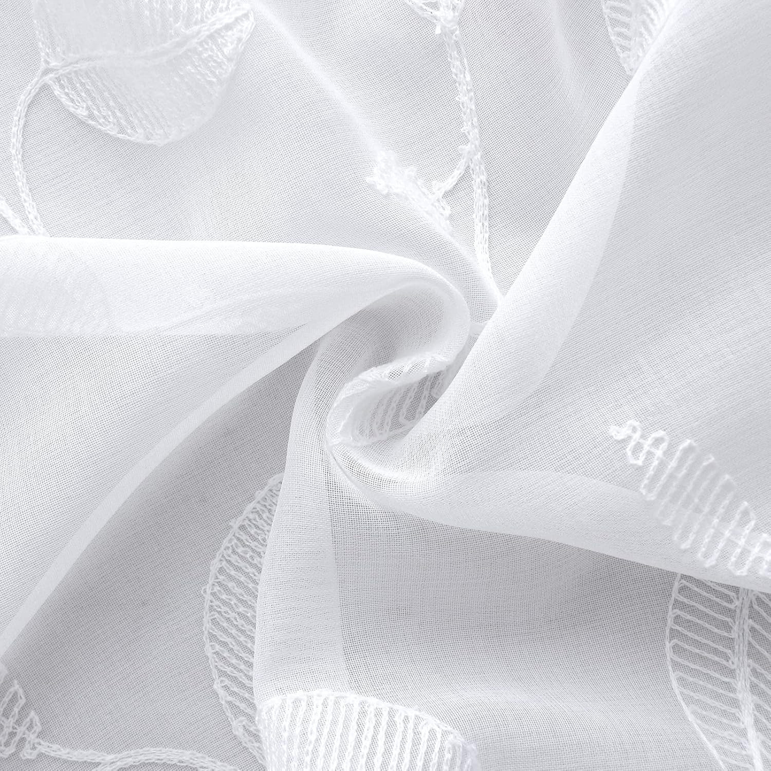White Sheer Curtains 84 Inches Long 2 Panels – Embroidered Leaf Pattern Semi She