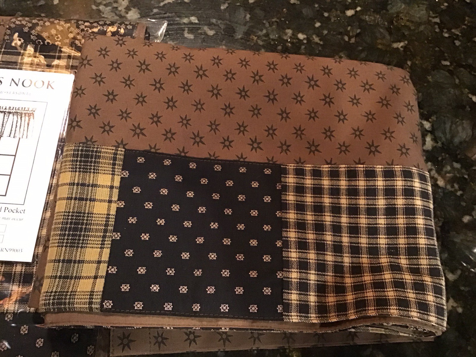 Nancy’s Nook Window Valance Plaid Patchwork Balance 16”x72” Navy Brown Lot Of 4