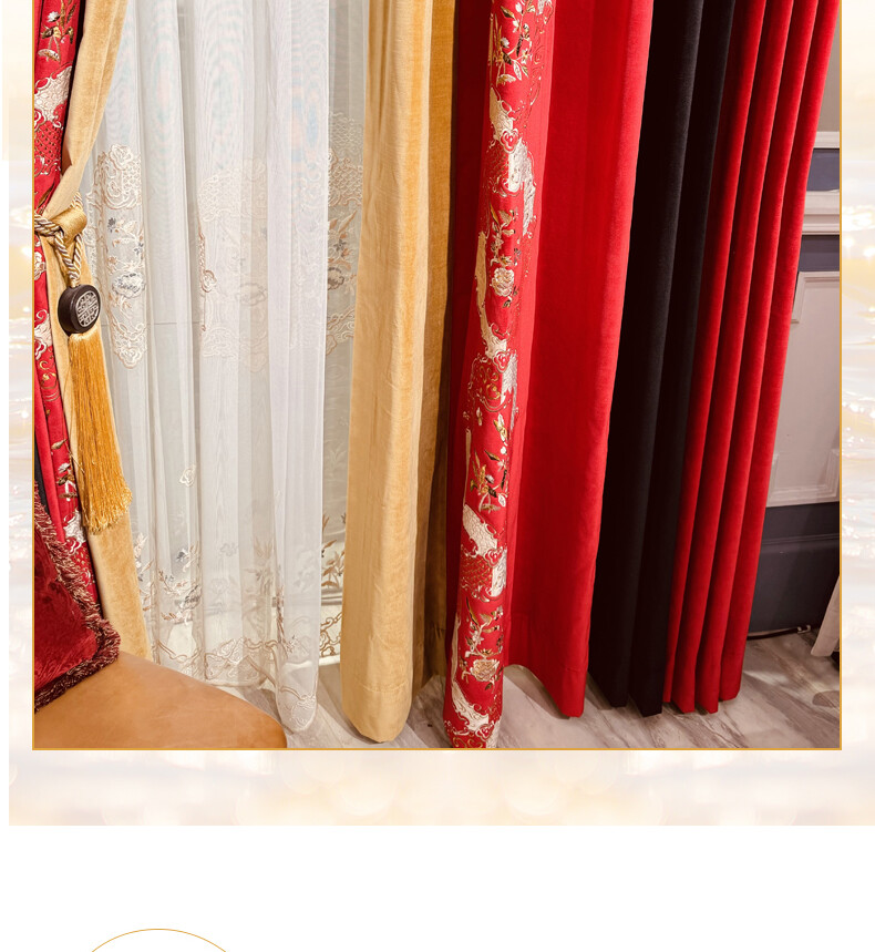 Custom luxury embroidery red thick velvet cloth curtain valance drape C1661