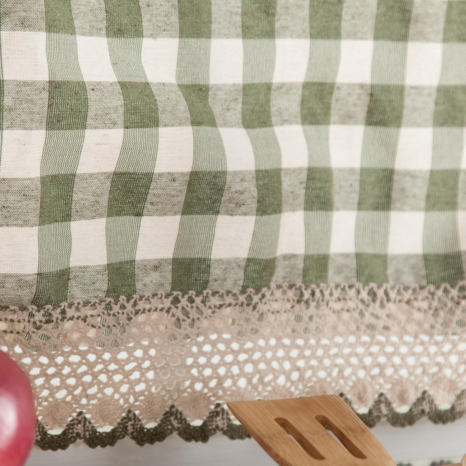 Buffalo Check Tier Pair Window Curtain Set – 58 Inch Width, 36 Inch Length – Bur