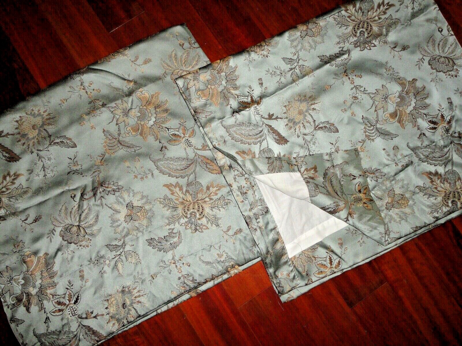 WATERFORD FLORAL MULLINGER FLORAL BLUE TAN (PAIR) LINED DRAPERY PANELS 49 X 84
