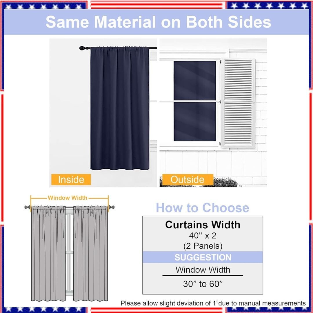 Kitchen Curtains 36″ Long for SMALL Window Short Drapes Navy BLUE 40 X 36 In