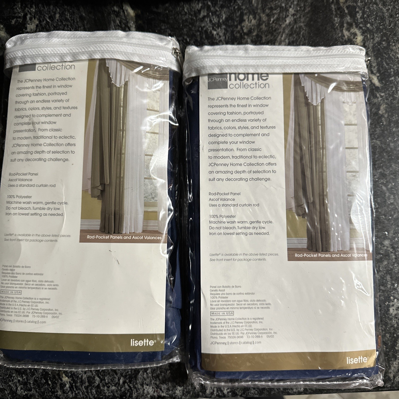 2 Packages Lisette Panel Classic Navy Color 60in X 84in JC Penny Curtain panels