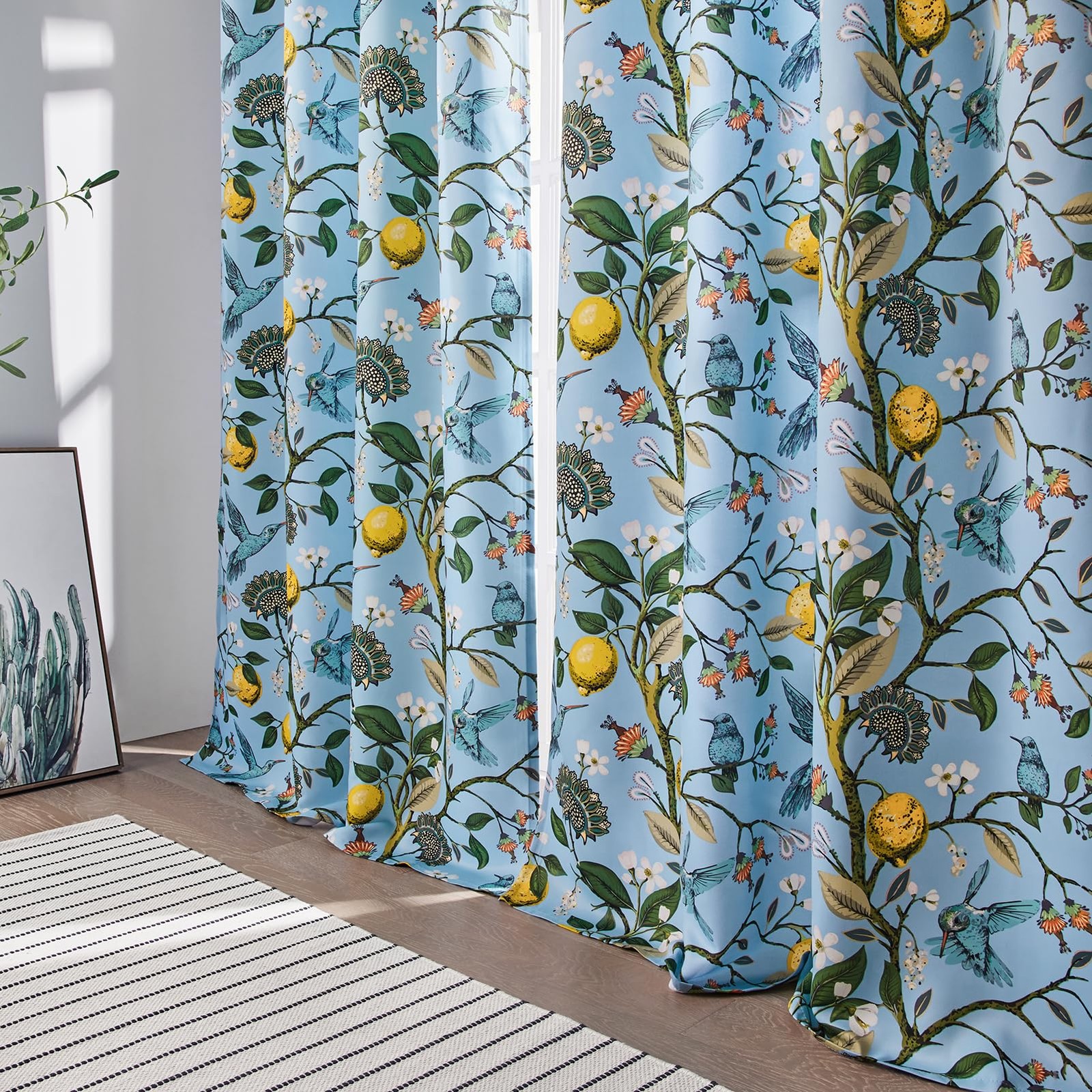 Blue and White Patterned Aesthetic Pretty Curtains 84 Inches Long 2 Panels,Gr…