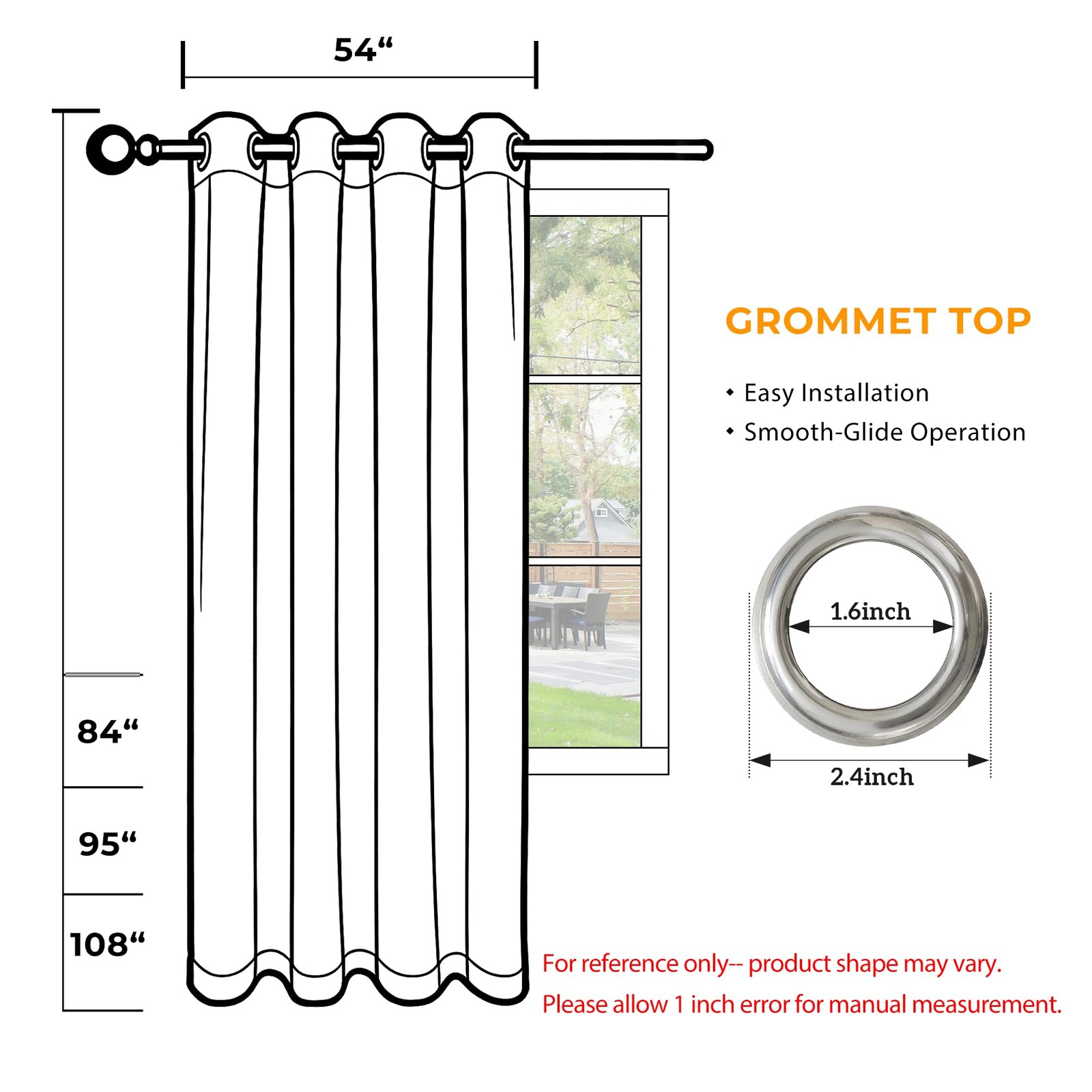 Set of 6 Outdoor Curtains for Patio Waterproof, Breathable Grommet Privacy Panel