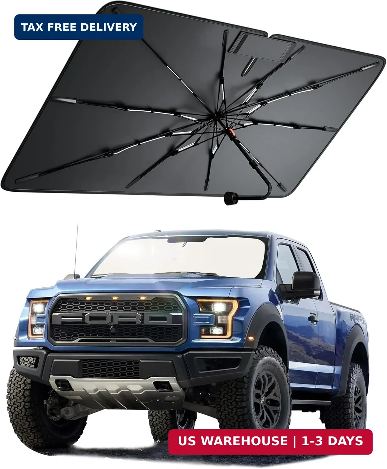 Truck Windshield Sun Shade for Ford F150 2015-2026, Foldable Umbrella Sunshade w