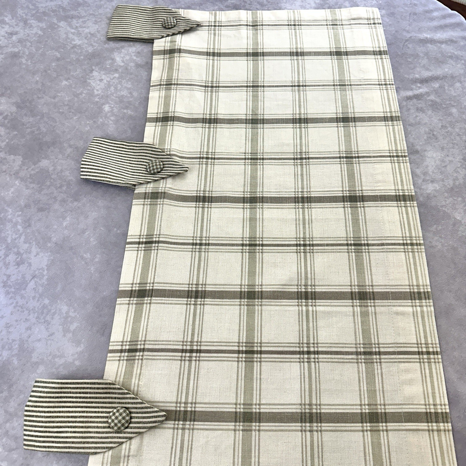 VTG Waverly Plaid Pointed Tab Valance Sage Green Taupe Cream 18×51 Farmhouse EUC