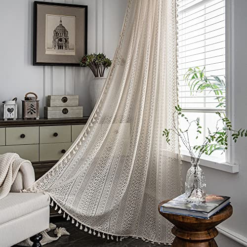 Vintage Handmade Crochet Knitting Window Curtains Boho Chic Cotton Linen Lace