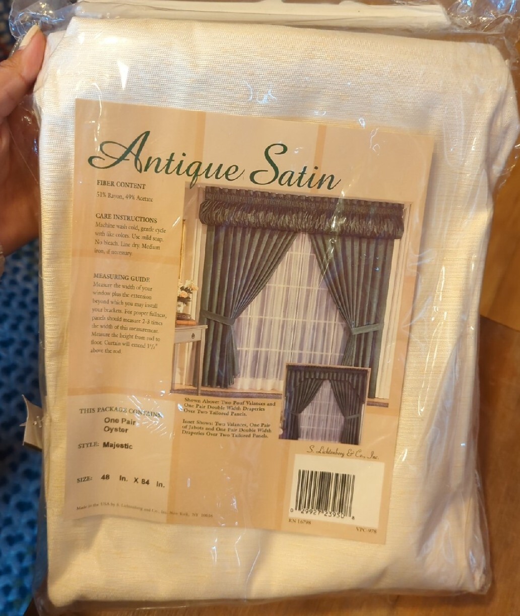 Vintage New Antique Satin Oyster Color Drapery One Pair 48 X 84″ Panels JCPenney