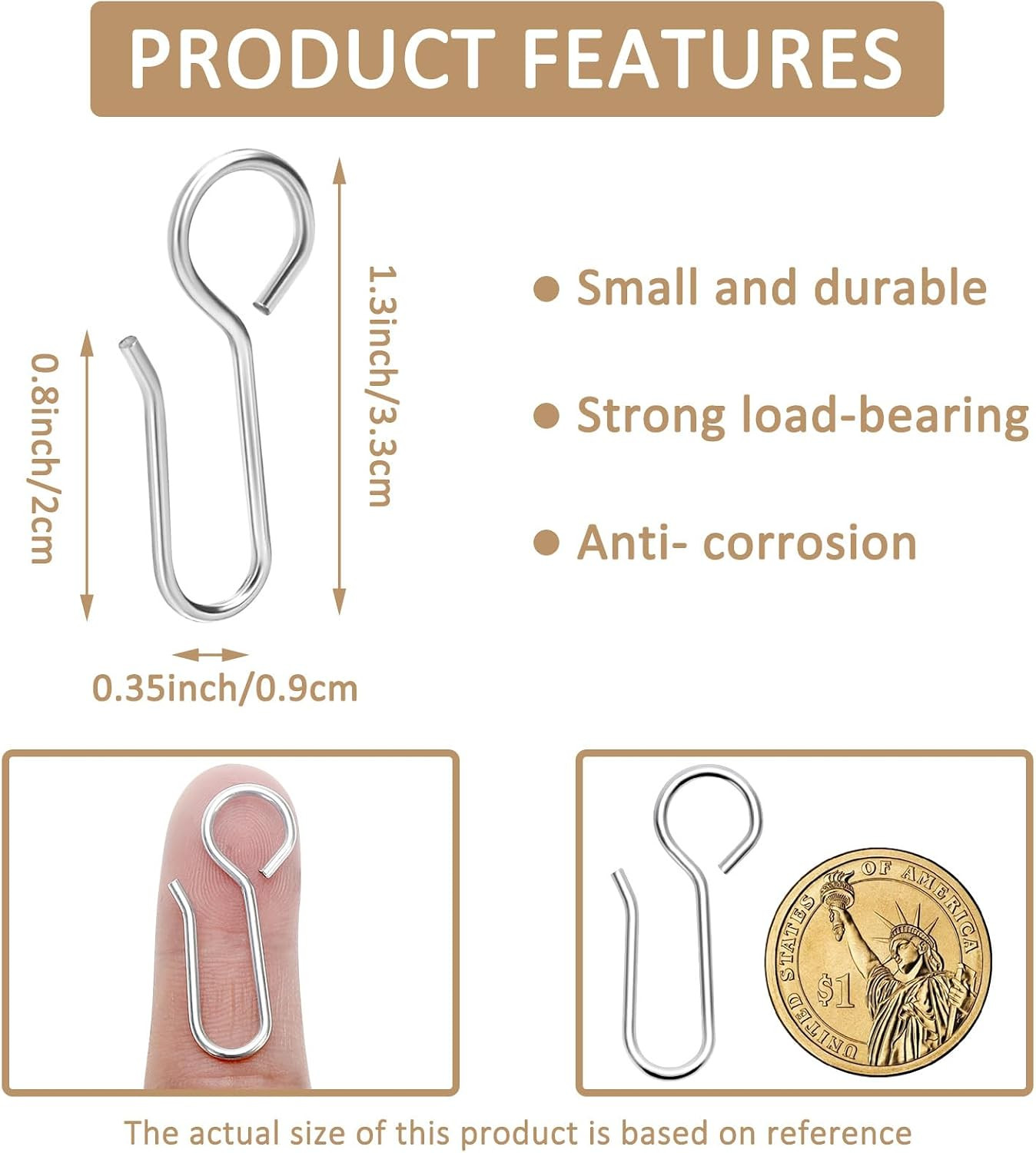 Metal Curtain Track Hooks S Shaped Small Curtain Hook 60Pcs Drapery Hook Pins Cu