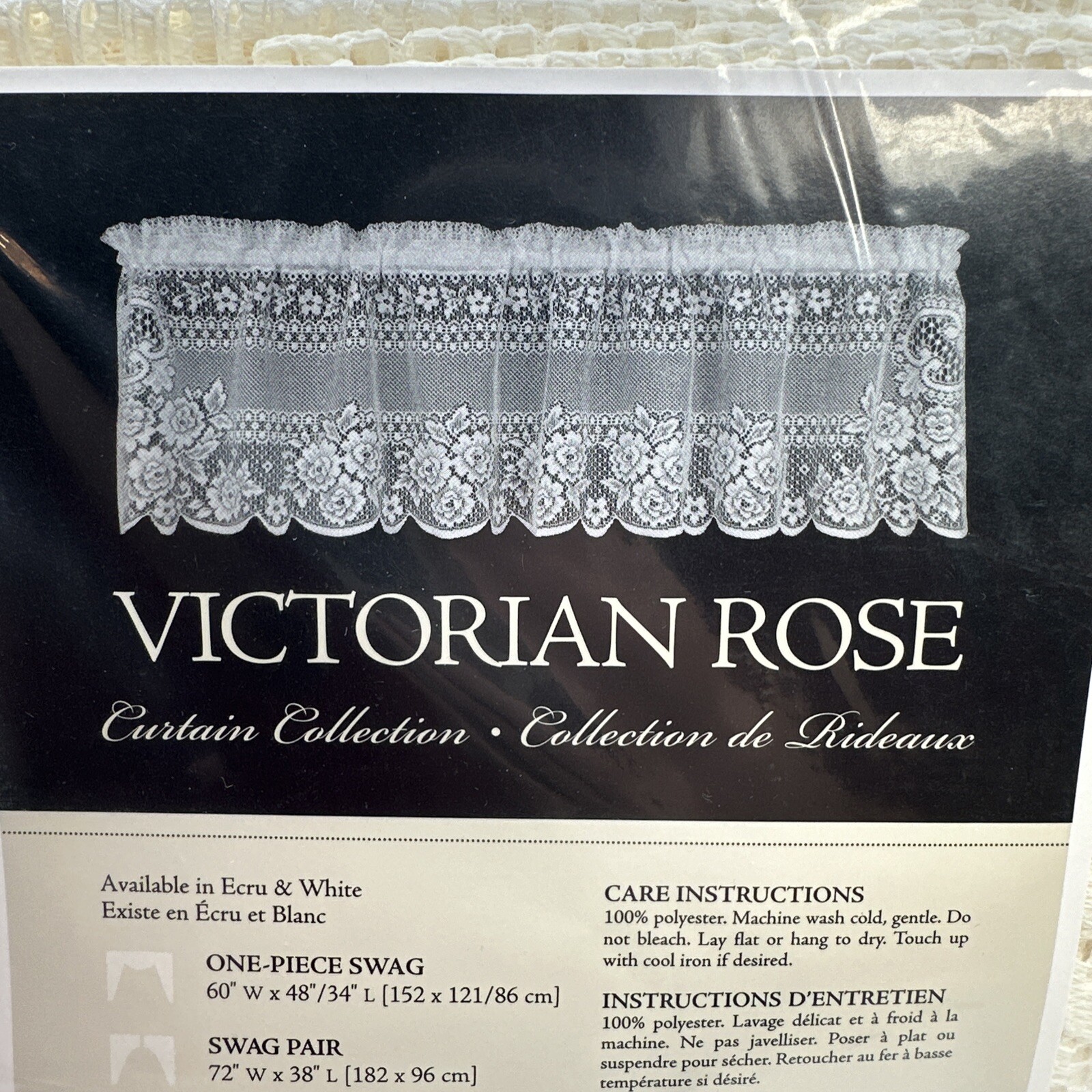 Heritage Lace Victorian Rose 60 x 48″ One Piece Swag ECRU 2860E-S NOS NEW
