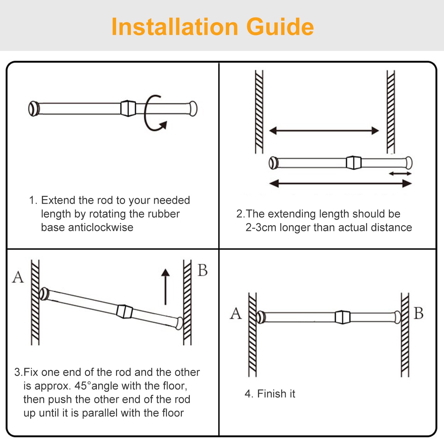 Heavy-Duty Carbon Steel Tension Curtain Rod Spring Load Adjustable Curtain Pole
