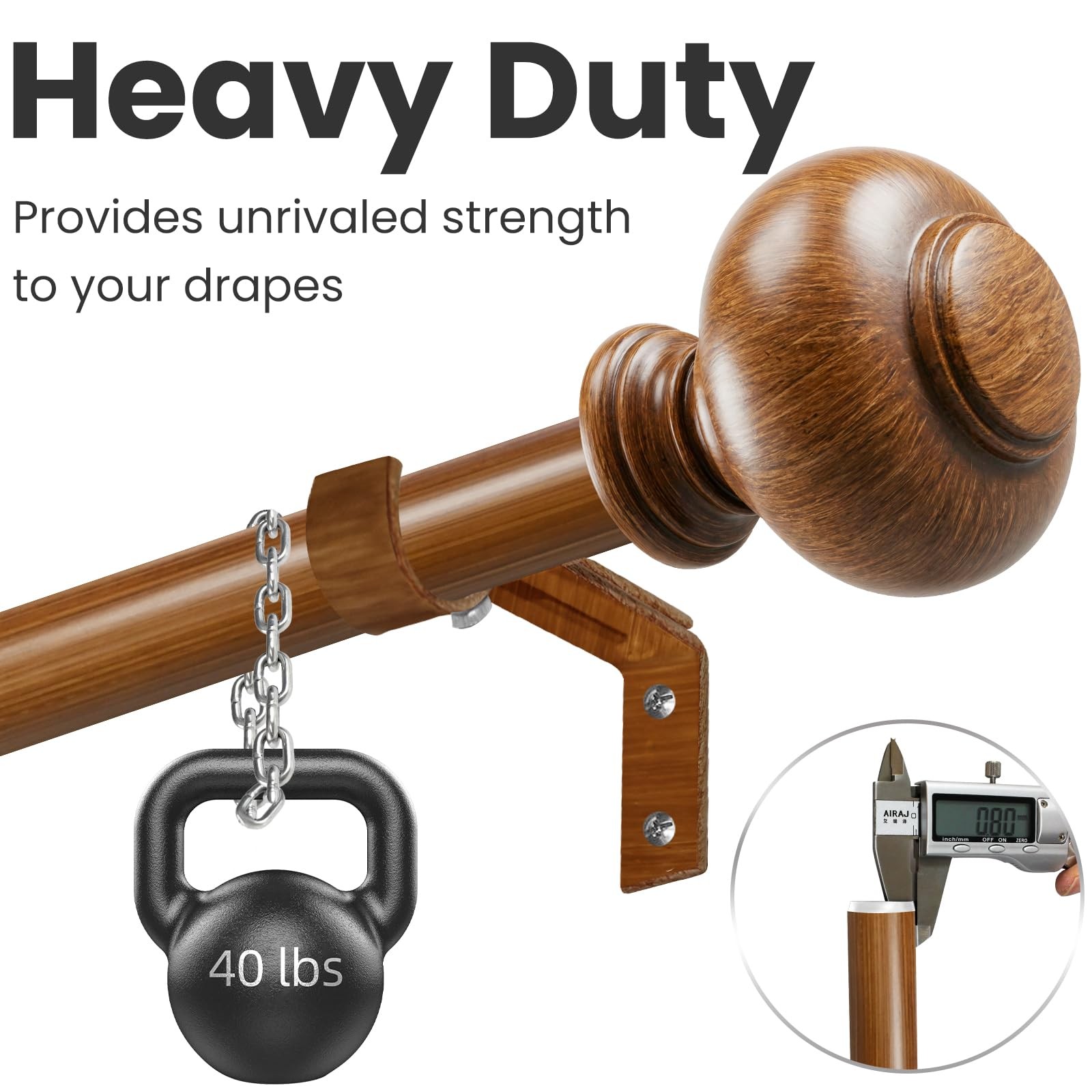 Wood Curtain Rod for Windows 66 to 120 Inches(5.5-10ft): 1 inch Diameter Heav…