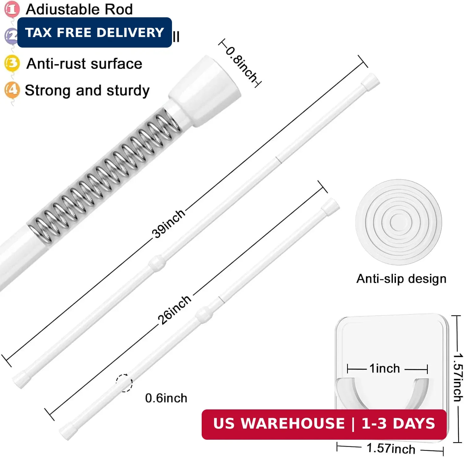 AIZESI 2pcs Spring Tension Rods Adjustable 26 to 39 inch Small Tension Curtain R