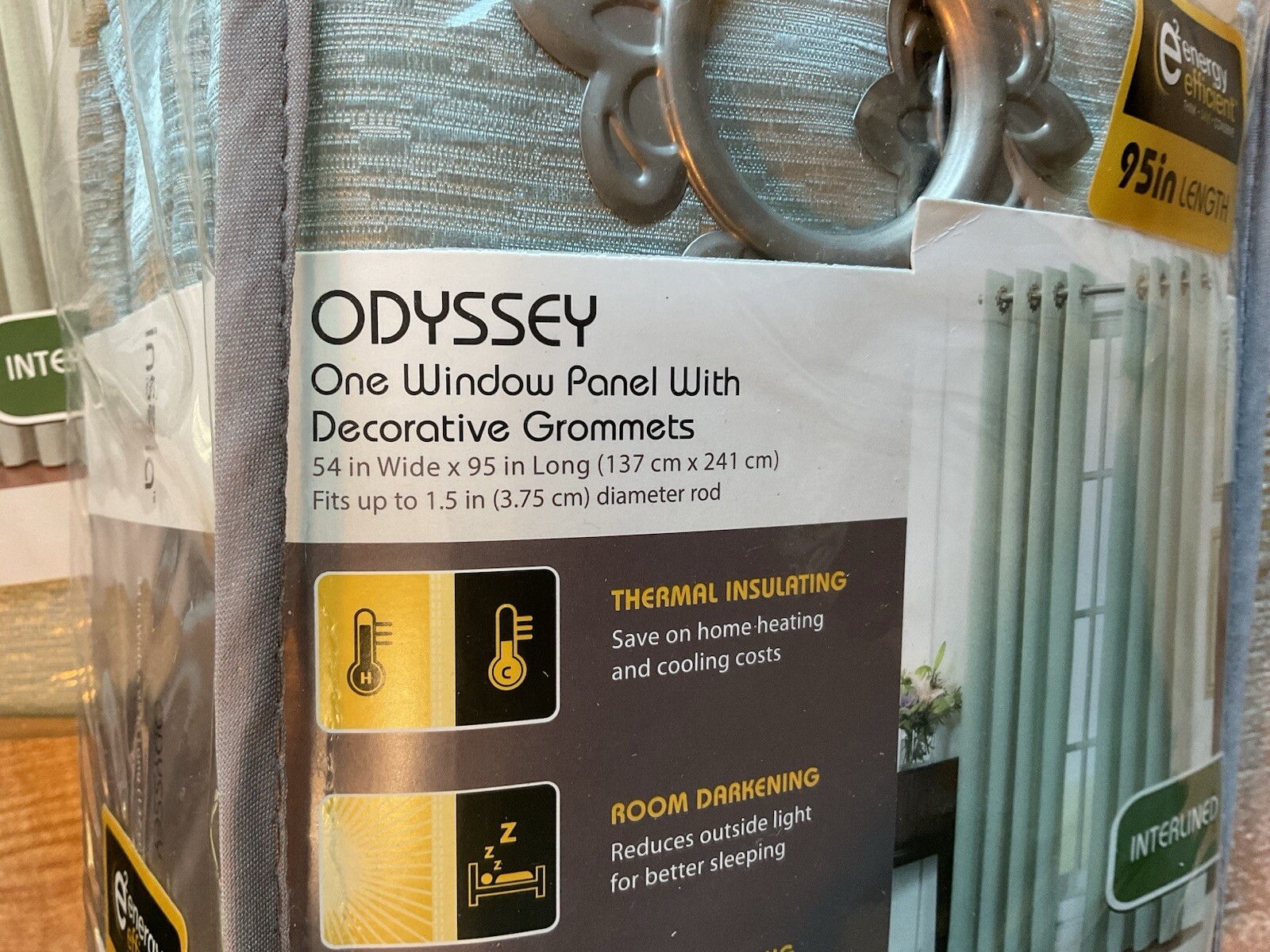 Insola Odyssey Window Panel Curtain Spa Blue Interlined Grommet 54 X 95
