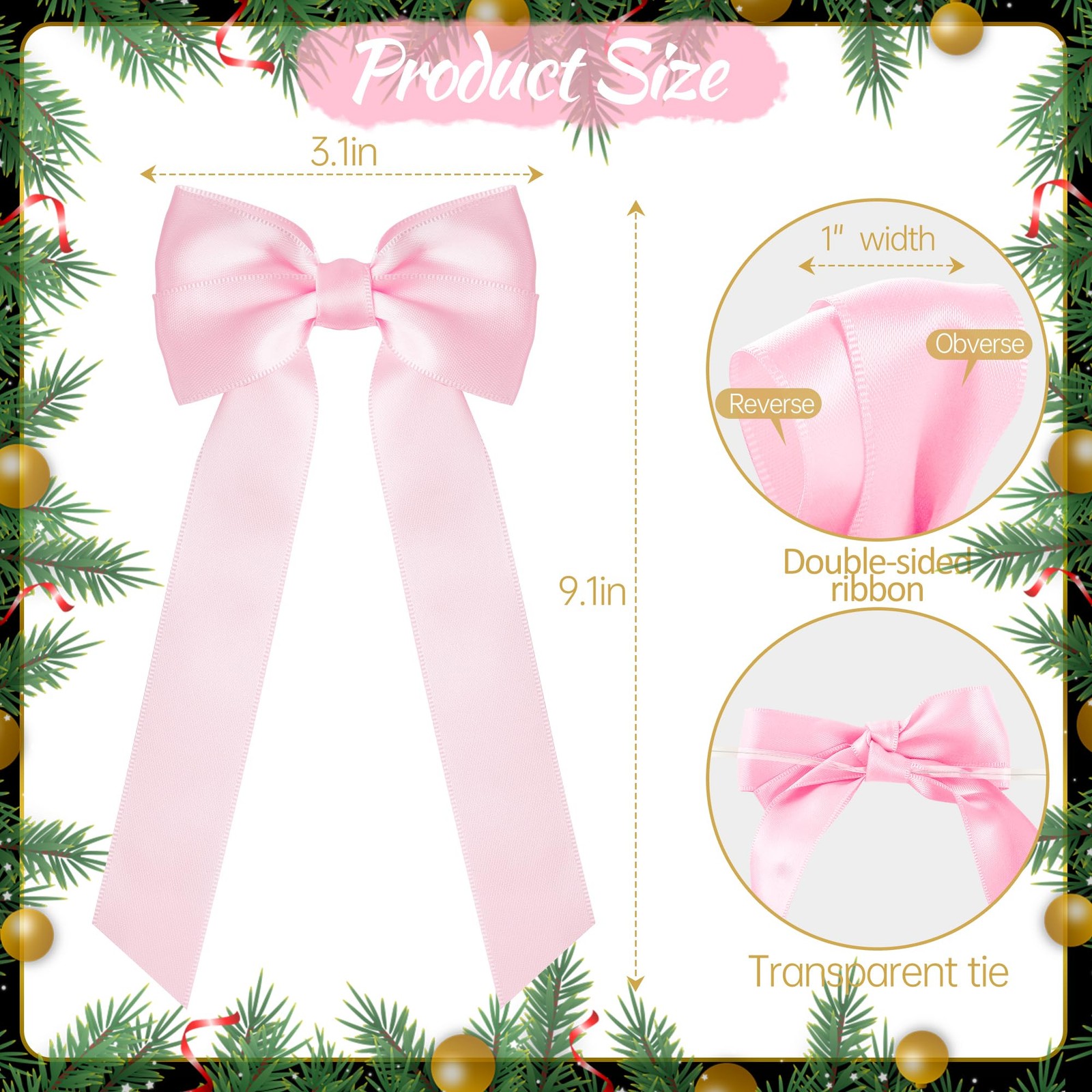 24pcs Pink DoubleSided Ribbon Twist Tie Bows Christmas Valentines