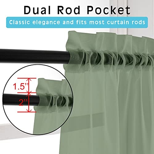Sage Sheer Kitchen Valance for Windows Set 42″W x 14″L (Pack of 2) Sage Green