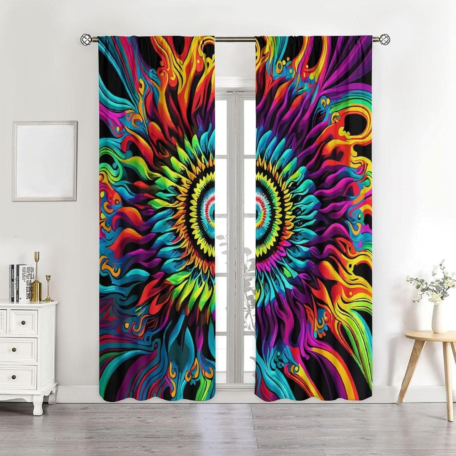 Tie Dye Curtains – Boho Hippie Style with Rainbow Patterns for Bedroom & Living