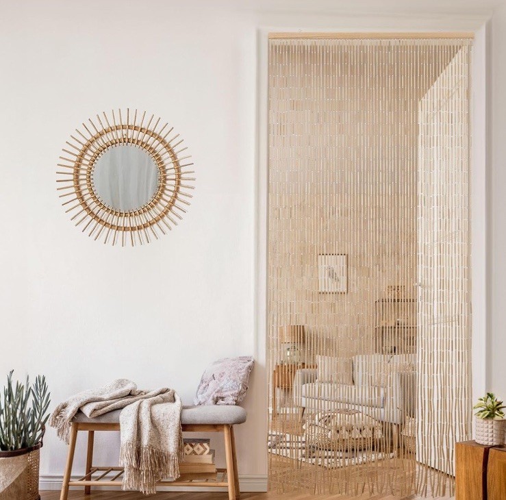 60 Strings Natural Bamboo Beaded Curtain for Doorway Or Window Handmade 76” Long