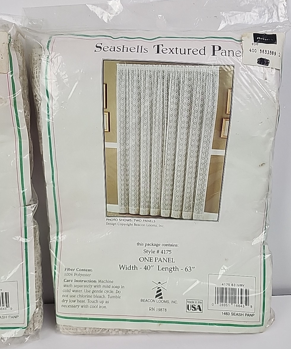 Beacon Looms Window Panel Curtain Ivory LACE Seashells #4175 40″ X 63” 2 Panels