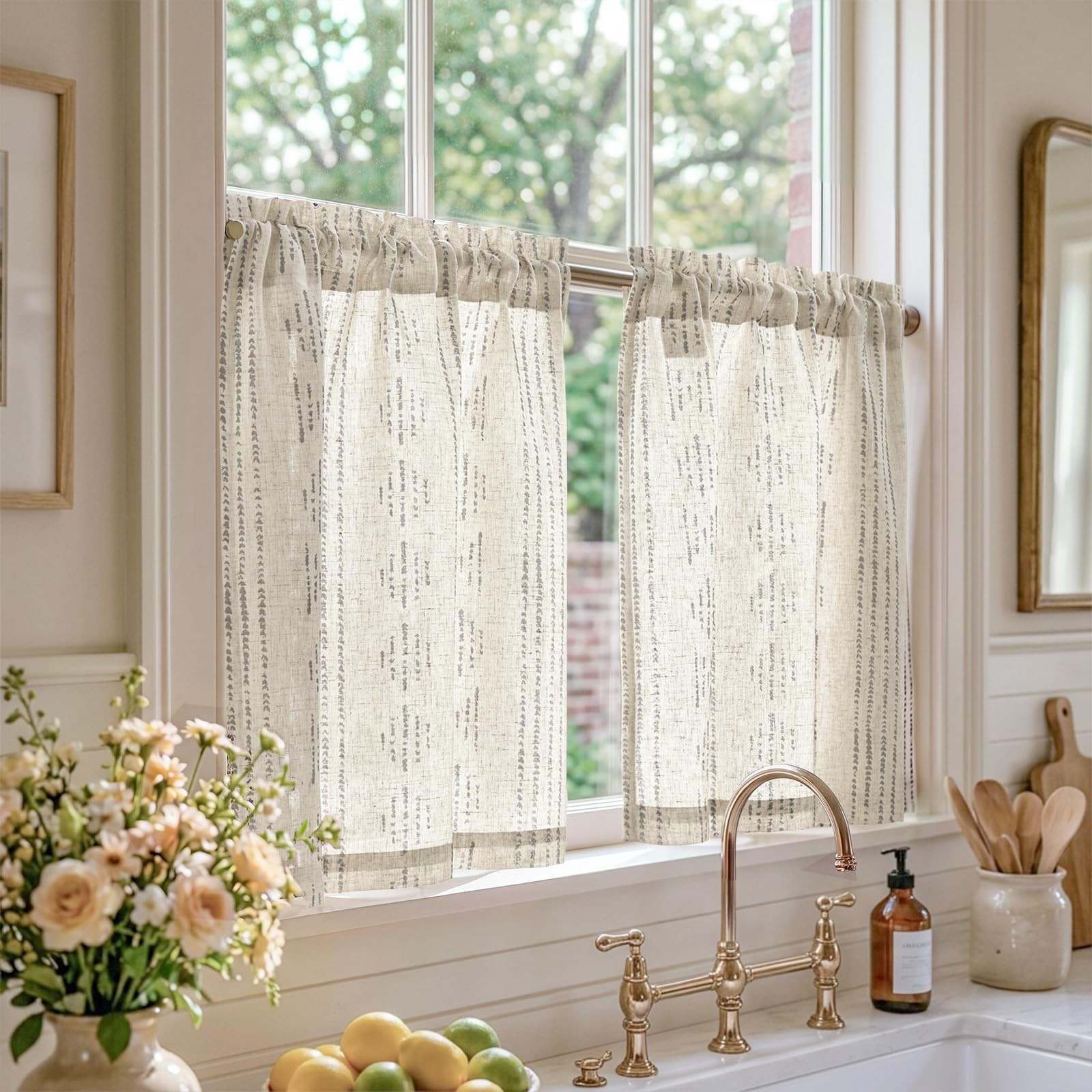 Boho Kitchen Curtains Linen Tier Curtains 36 Inches Bohemian Cafe Small Drape…