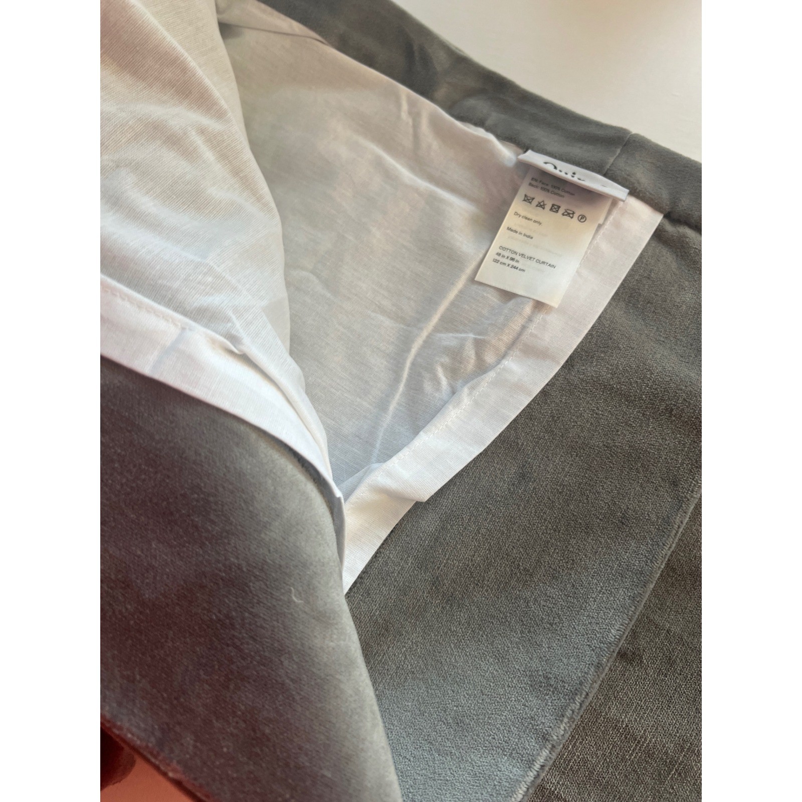 NWOT QUINCE Slate Gray Cotton Velvet Modern Minimalist Curtain Panel 48X96 $100