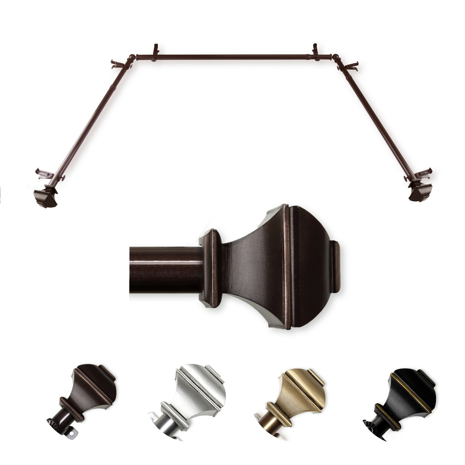 Phife 13/16″ Bay Window Curtain Rod 20″-36″, 38″-72″, choose from 4 colors