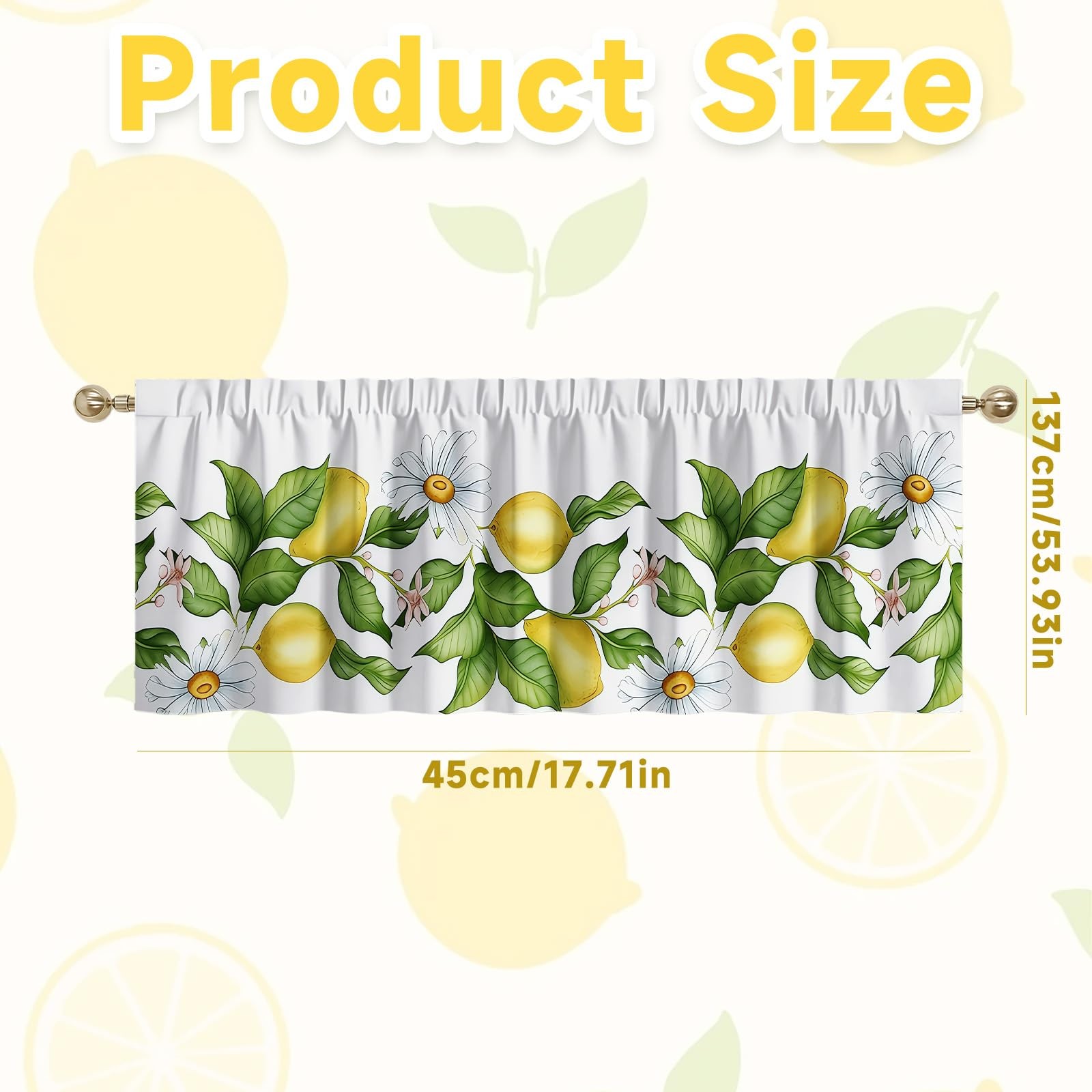 Lemon Valance, 54×18 Inch Lemon Kitchen Curtains for Window, Summer Cafe Kitc…