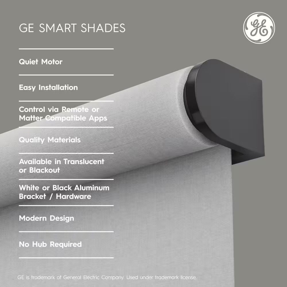 Smart Shade, Motorized Window Blind, Black Hardware, Translucent White Fabric, 3