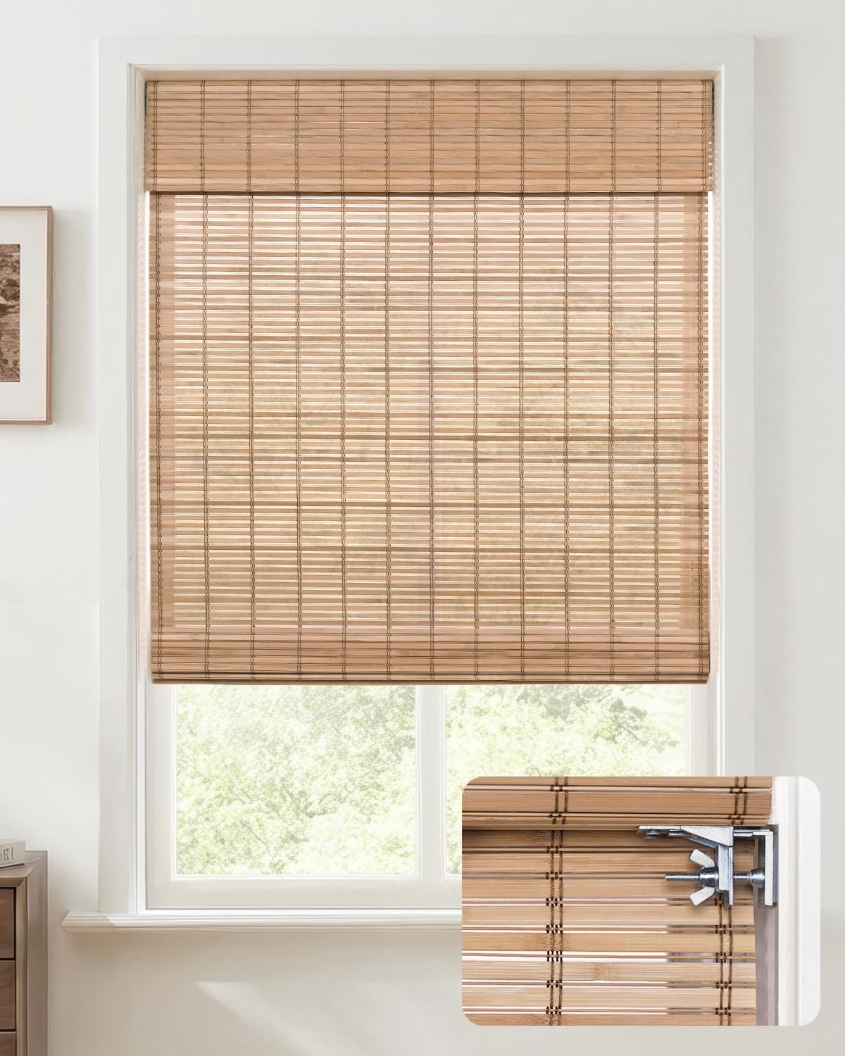 No Drill Cordless Bamboo Roman Shades, 33×48 in, Sand Tan | Natural material,