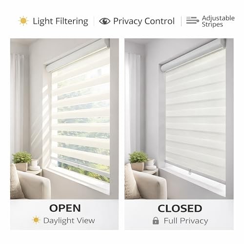 Cordless Zebra Blinds – Light Filtering 29″W x 72″H 01- White ( Cordless )