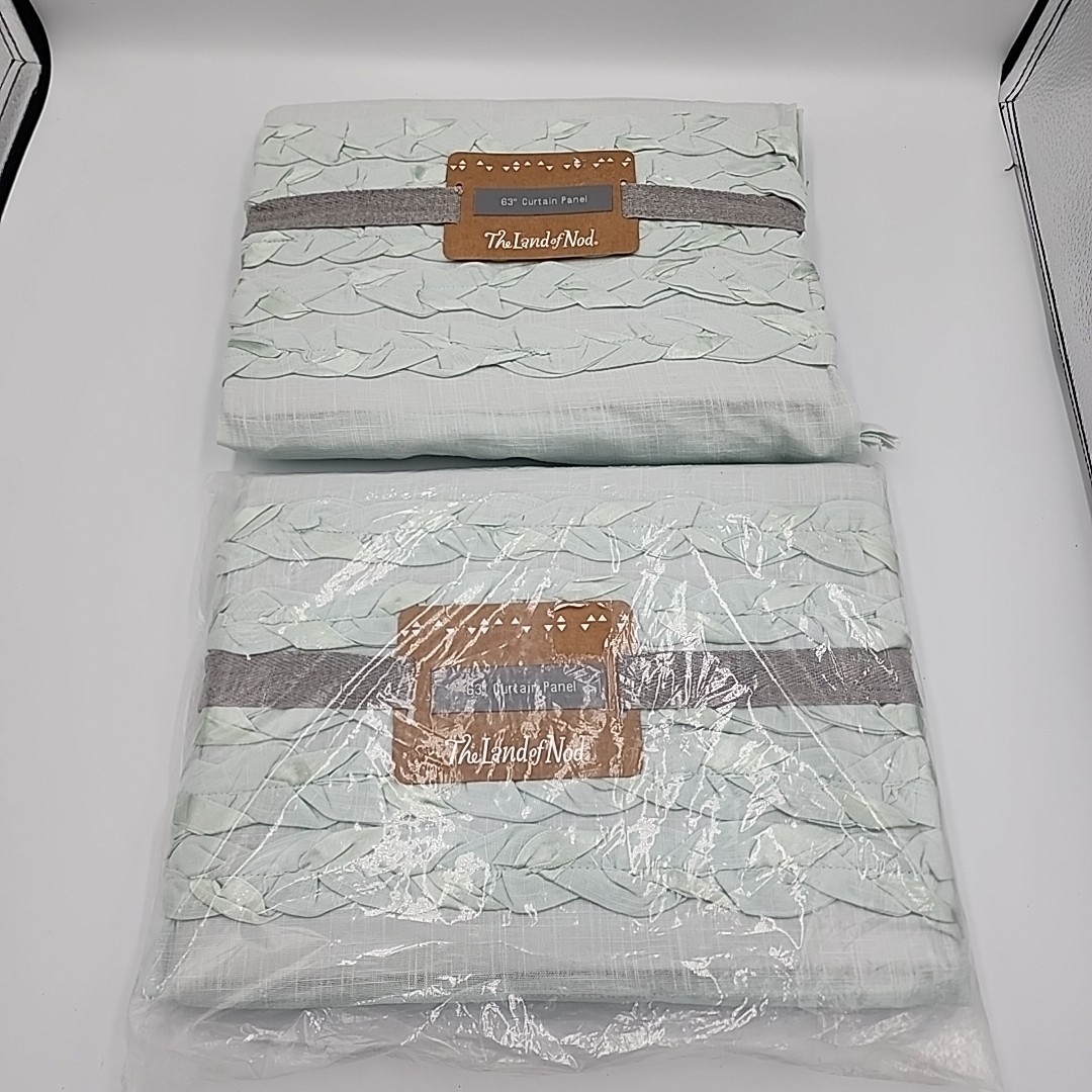 Set Of 2 Land of Nod Curtain Panels 44 x 63 Cottage Fringe Pannel NIP Mint Green