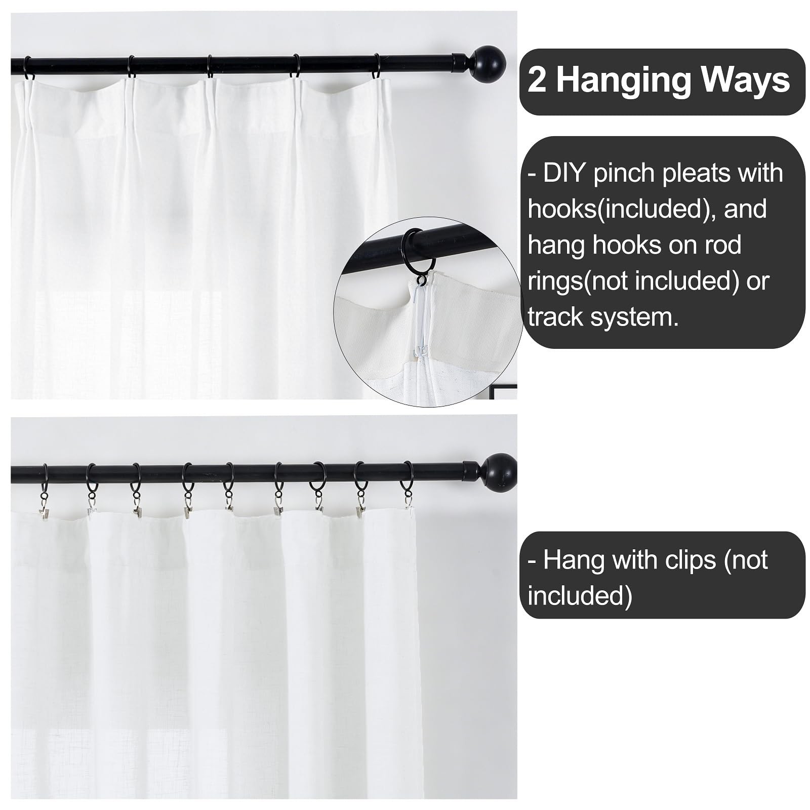 Ftinala White Sheer 96 Inches Long Cotton Linen Textured Light Filtering