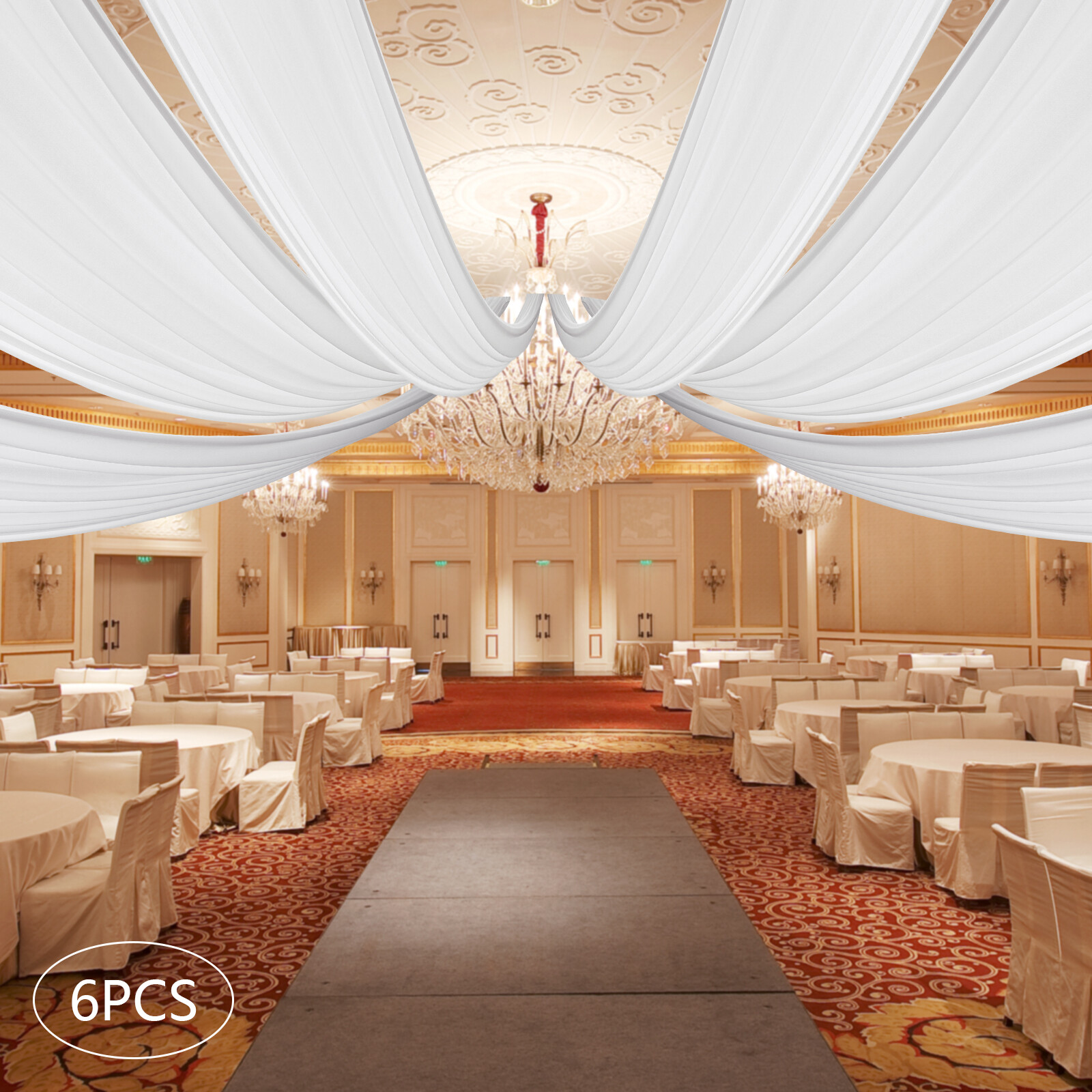 6PCS 5x30FT Ceiling Drapes Ceiling Draping Backdrop Curtains for Party Wedding