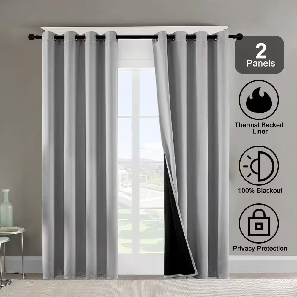 Gray Grommets Thermal Insulated with Coated Lining 52 In. W X 63 In. L Indoor Bl